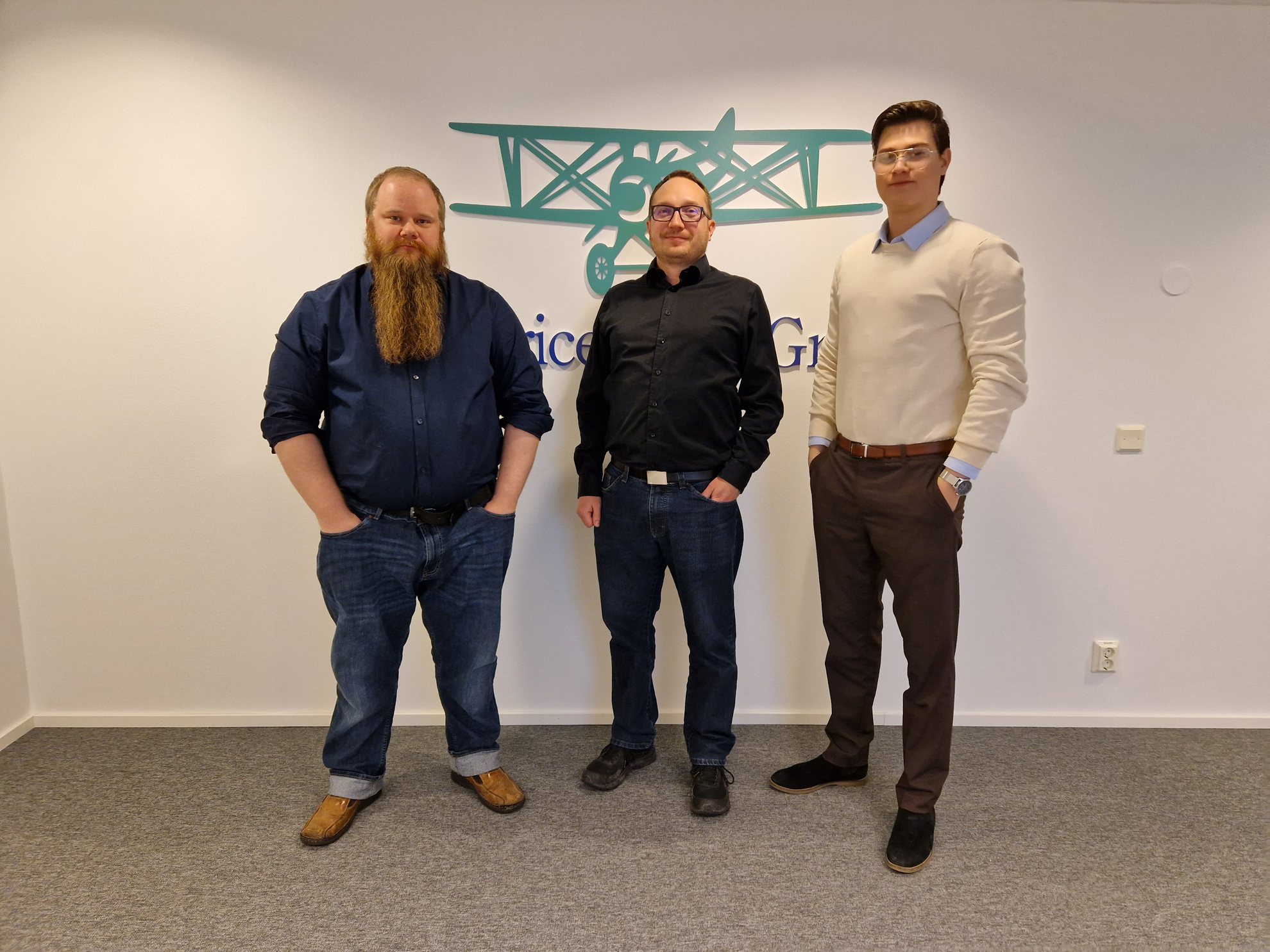 From the left: Lauri Metsola (Sales Coordinator), Eerik Wickström (Branch Manager), Joel Ehnqvist (Traffic Coordinator)